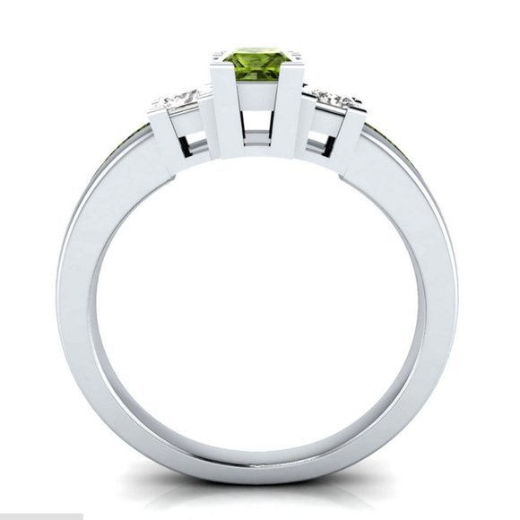 New 925 Silver Peridot White Sapphire Ring - Picture 4 of 4